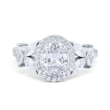Oval Art Deco Engagement Ring Simulated Cubic Zirconia 925 Sterling Silver